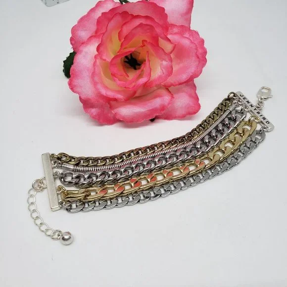 Jenny Bird Austin Cuff Mixed Metal Stacked Layered Chain Bracelet - Picture 7 of 12